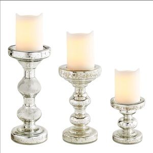 Pier 1 Mercury Glass Silver Pillar Candle Holder